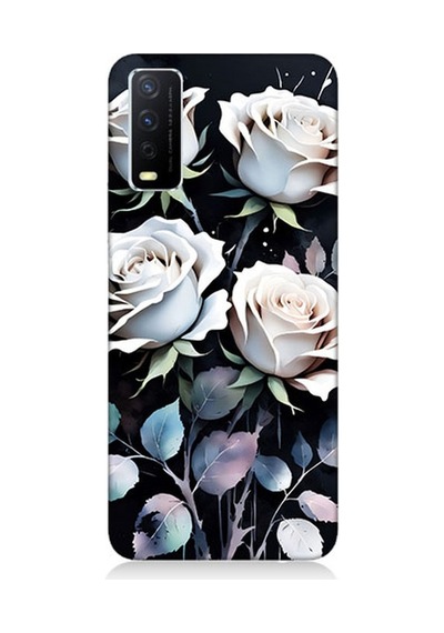 Vivo Y20 Uyumlu Beyaz Güller Sessizliği Desenli Silikon Kılıf Çok Renkli