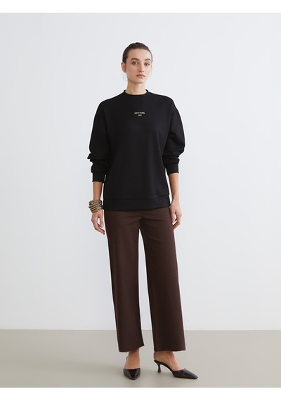 Lcw Comfort Siyah New York Nakışlı Kadın Sweatshirt