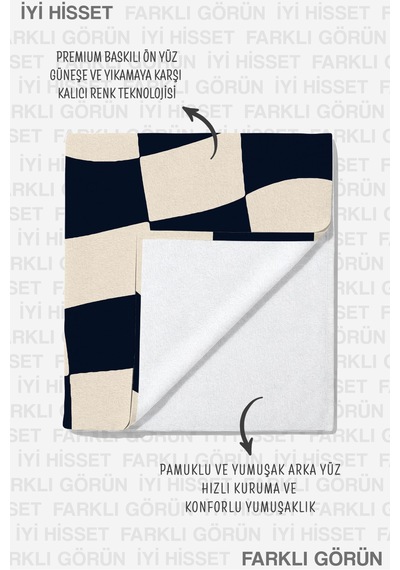 Damalı Siyah Beyaz Plaj Havlusu - Modern Geometrik Havuz Deniz Hızlı Kuruyan Mikrofiber Havlu Köpük Çayı