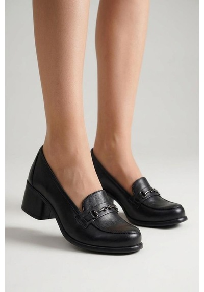 Pisagor Ps-44259 Hakiki Deri Kadın Loafer Ayakkabı Sıyah