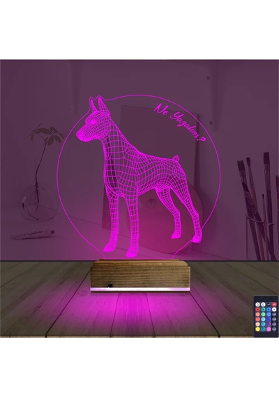 Luvivia Köpek Doberman Kişiye Özel 3d Lamba - Masa Gece Lambası Şeffaf