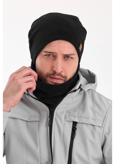 Erkek Kadın %100 Mikro Polar Çift Katlı Winter's Coming Bere Boyunluk Takım - Standart / Siyah-erkek Siyah-erkek