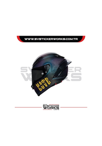 Love Hate Sticker Kask Sticker Kasklar Uyumlu Tek Yön 1 Adet Altın