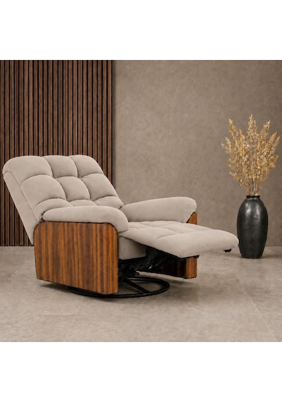 Smarto Relax Porto Tv Koltuğu Elektrikli Masajlı Isıtmalı Ahşap Yan Panelli Polyester Kumaş Baba Koltuğu Bej