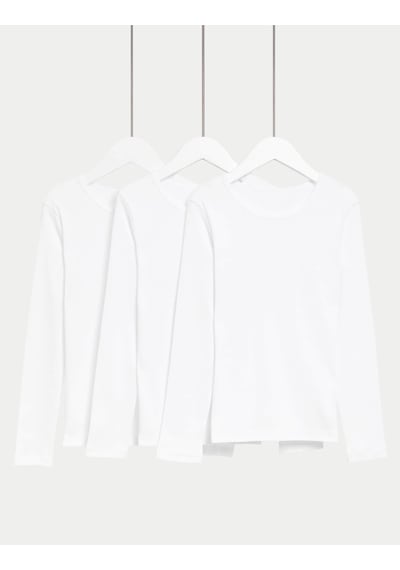 Marks & Spencer 3'lü Saf Pamuklu Uzun Kollu Atlet Seti (2-14 Yaş) T71001482V Beyaz