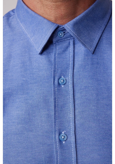 Tudors Modern Slim Fit Pamuklu Kolay Ütü Armürlü İndigo Erkek Gömlek-28379-ındigo İndigo