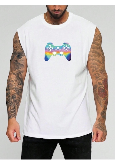 Ps4 Baskılı Kolsuz Tişört BEYAZ