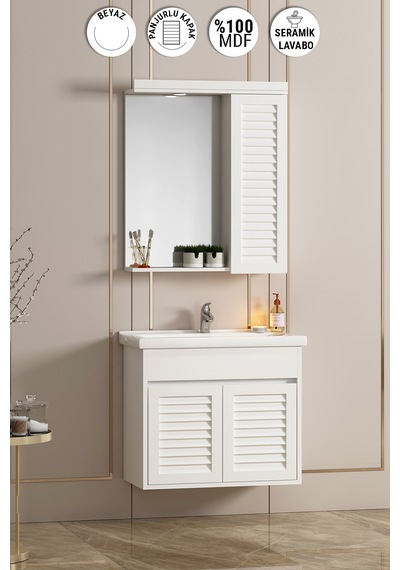 Çuha 55 Cm Beyaz Mdf Panjurlu Asma Banyo Dolabı Takımı Beyaz Çuha 55 Cm Beyaz Mdf Panjurlu Asma Banyo Dolabı Takımı Beyaz