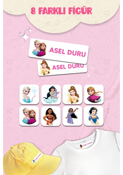 Kıyafet Etiketi - Okul Kıyafetlerine Kişiye Özel 30 Saniyede Kolay Uygulama Yıkanabilir - Prensesler Çok Renkli