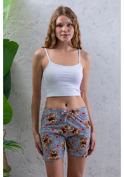 Giysa Kadın Beli Lastikli Desenli Şort Pijama Altı Gri - 2027 Gri