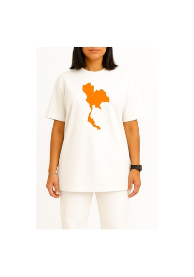 Bahriyeli Collection Oversize Tayland Haritası Göğüs Baskılı Unisex T-shirt Beyaz