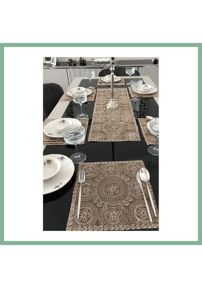 Bşkvirgo Fransız Dantelli Runner Ve Supla Takımı 1 Runner, 6 Supla Kapuçino Bsk2026