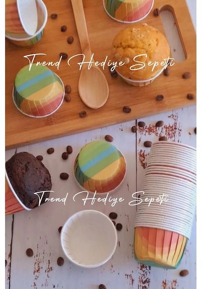 50'li Gökkuşağı Muffin Kek Kalıbı , Kek Kapsülü Cupcake Kalıbı , Airfryer Uyumlu