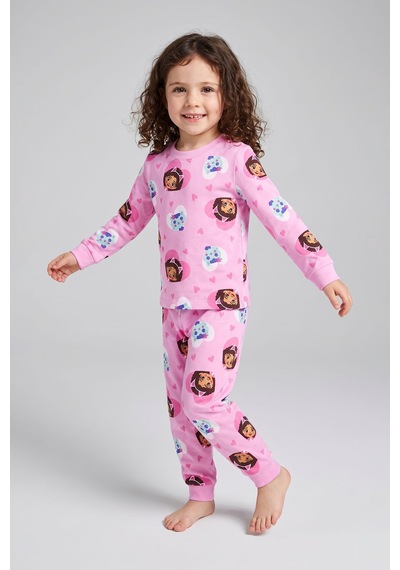 Zuzunga Kız Çocuk Uzun Kol Pembe Renk Kedi Kız Desenli Pijama Takımı