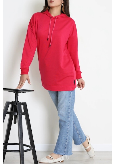 Modi 2 İplik Kapşonlu Tunik Sweat Fuşya - 42766.1878. Açık Gri - Beyaz - Pembe