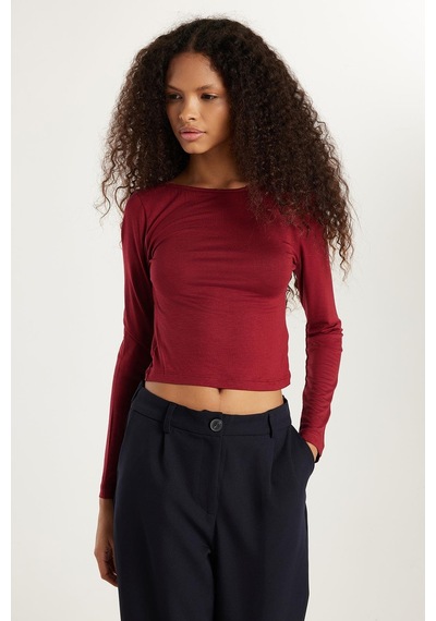 Tudors Kadın Slim Fit Dar Kesim Sırt Detaylı Bordo Bluz-33413 Bordo