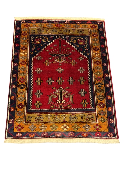 El Dokuma Küçük Yahyalı Halısı Seccade 87x110 Kırmızı %100 Yün Kök Boya Seccade Kırmızı