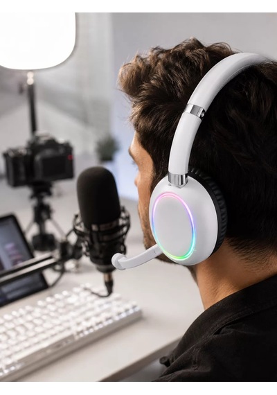 Northcity Rgb Işıklı Mikrofonlu Bluetooth Kulaklık Beyaz Over-ear Tasarım Type-c Şarjlı