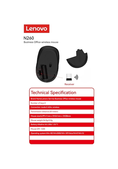 N260 Sessiz Kablosuz Mouse Siyah Usb Alıcılı Pil Dahil 870042253