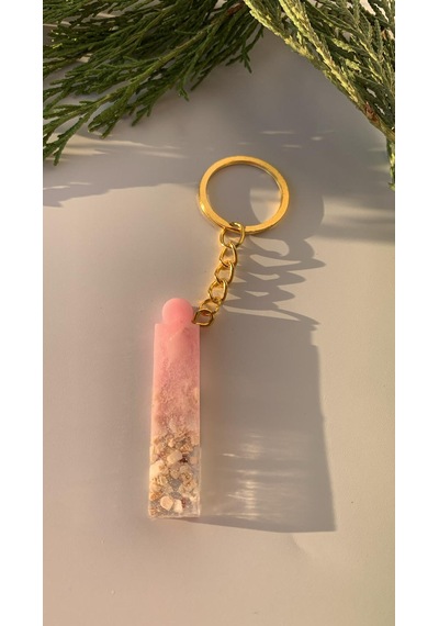 İ Harfi Epoksi İçine Pembe Deniz Kabuklu Gold Halka Anahtarıkl