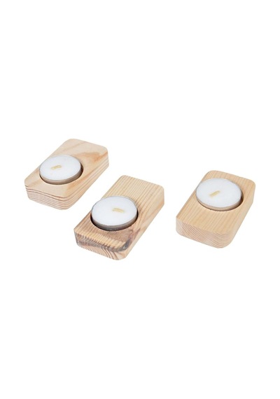 Ahşap Ağaç Tealight Mumluk Dekoratif Mumluk Mum Standı 3'lü Set Çok Renkli