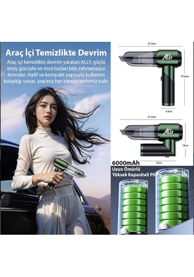 110w Ultra Güçlü Turbo Araç Ev Süpürgesi Araba Yıkama Süpürgesi 1 Saat Kullanım Şarjlı