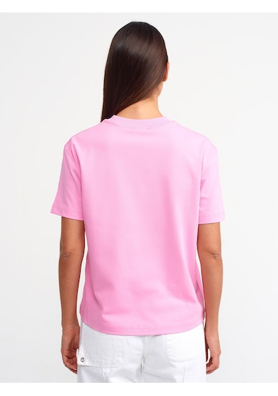 Dilvin Dekoratif Dikişli Bisiklet Yaka Tshirt 101a30312 Pembe