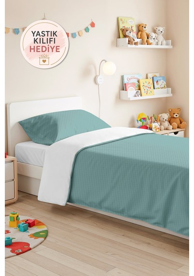 Turkuaz Minimal Genç Odası Tek Kişilik Pike Takımı - Kapitone Mavi 160x220 Cm Yazlık Yatak Örtüsü Rüzgarlı Kakao İzi
