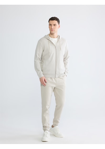 Lcwaıkıkı Basic Bej Kapüşonlu Erkek Fermuarlı Sweatshirt