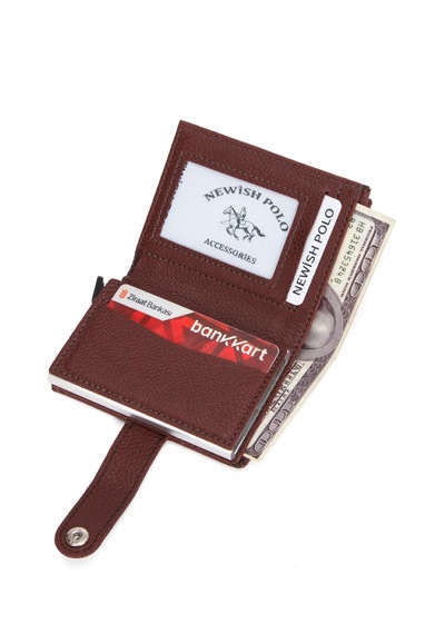 Newish Polo Rfid Özellikli Patlı Mekanizmalı Akordiyon Kartlık Cüzdan- Suni Deri Bordo