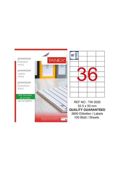Tanex TW-2035 52.5x33mm Kuşe Laser Etiket 100 Lü Paket