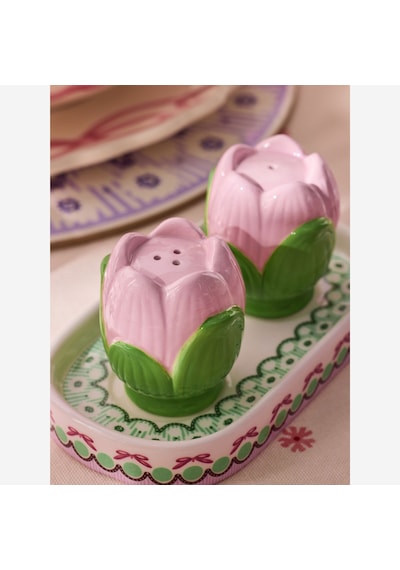 Fields Pembe Stoneware Lale Formlu Tuzluk Ve Biberlik 14,5x8x7 Cm