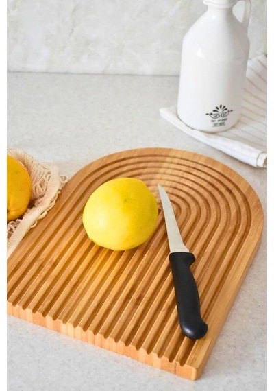 Dekoratif Oval Kesme Ve Sunum Tahtası, Bambu, 32.5 X 24.5 Cm, Doğal Çok Renkli