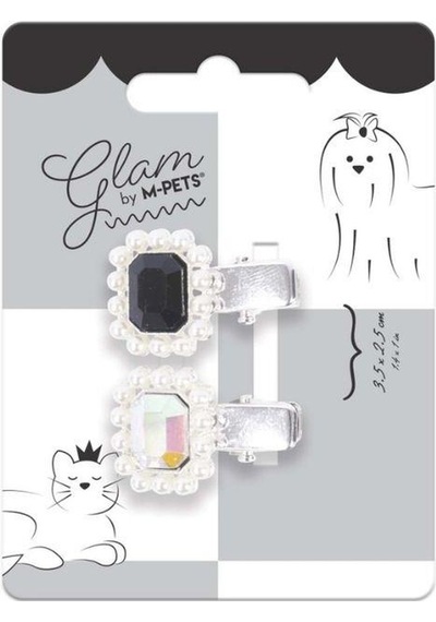 M-pets Glam Taşlı İncili Kedi Ve Köpekler İçin Aksesuar Toka Siyah Gri Pembe