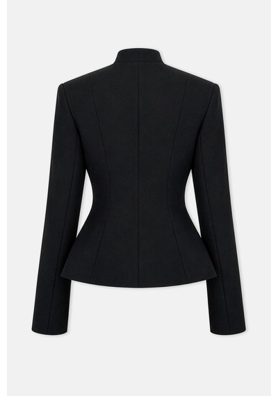 Thalure Kadın Siyah Kruvaze Düğmeli Peplum Blazer