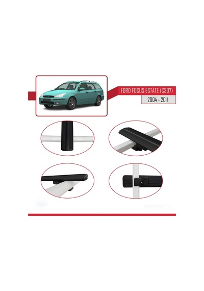 Ford Focus Estate C307 2004-2011 Arası İle Uyumlu Basic Model Ara Atkı Tavan Barı Siyah 3 Adet