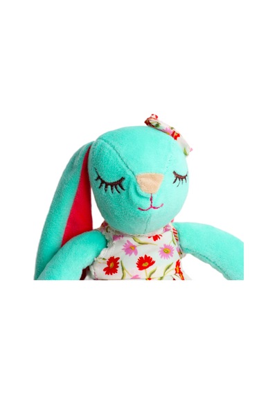 İthal Kumaş Uzun Kulaklı Renkli Kıyafetli Sevimli Tavşan Peluş Oyuncak Uyku & Oyun Arkadaşı 30 Cm. Turkuaz