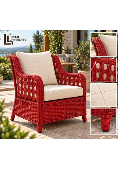 Rattan Bahçe Ve Balkon Takımı Kırmızı 3+1+1