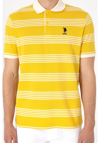 U.S. Polo Assn. Erkek Regular Fit Polo Yaka Sarı Çizgili Tişört 50306826-VR094