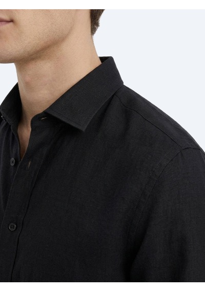 Kip Siyah Düz Regular Fit Uzun Dokuma Casual Pamuk Karışımlı Gömlek