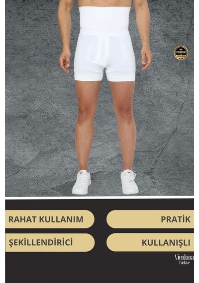 Vienluna Deluxe Seri Toparlayıcı Basen Bel Göbek Düzleştirici Erkek Duble Boxer Korse BEYAZ Beyaz