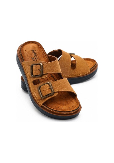 Modafocus Çift Tokalı Ortopedik Kadın Terlik - Camel - Camel Camel