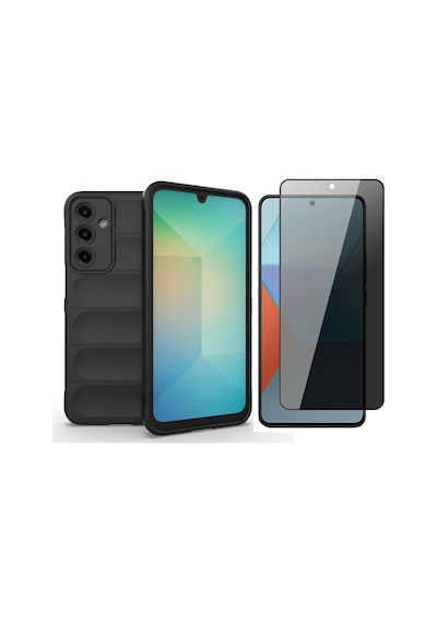 Vendas Samsung Uyumlu Galaxy A17 Kılıf Esnek Tpu Oyuklu Arka Yüzey Tasarımlı Zore Etnik Silikon Kapak + Hayalet Ekran Koruyucu Siyah