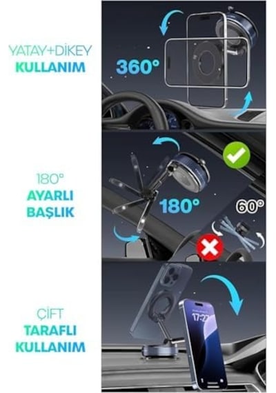Magsafe Uyumlu Araç Telefon Tutucu 360 Dönebilen Vantuzlu Mıknatıslı Telefon Tutucu, Vakumlu Güçlü Taban, İphone Magsafe Ve Android Uyumlu, Araç İçi, Ofis, Spor Salonu Kullanımı İçin