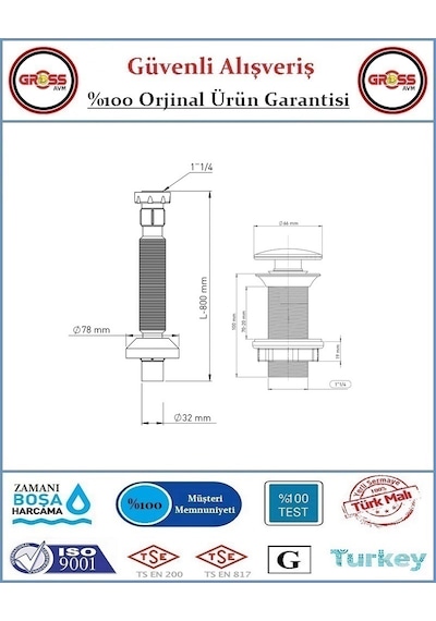 Pop-up Bas Aç Körüklü Lavabo Sifonu - Aç Kapa Sifon