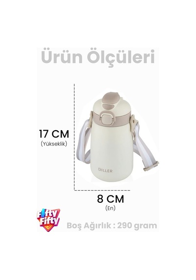 Dıller 420 Ml Pipetli/pipetsiz Tek Kapak Çift Kullanım Askılı Çelik Termos Su Matarası 6 Saat Sıcak/soğuk Pudra
