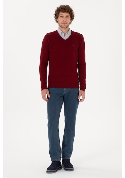 U.S. Polo Assn. Erkek Slim Fit V Yaka Bordo Basic Kazak 50313668-VR014