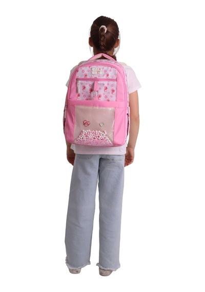 Calacilo Tiny Ayıcık Baskılı Pembe Kız Çocuk İlkokul Okul Sırt Çantası - Dört Bölmeli - C4062
