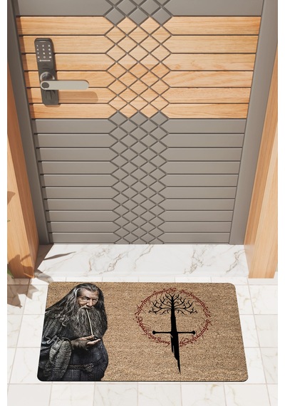 Rugmood Modern Dijtal Baskı Kahverengi Yüzüklerin Efendisi Kapı Önü Paspası Çok Renkli