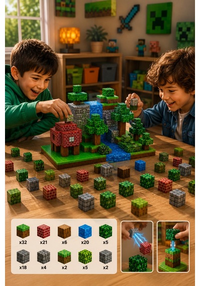 Minecraft Manyetik Küp Bloklar 108 Parça Temalı Yapı Seti 3 Boyutlu Renkli Mıknatıslı Eğitici Zeka Geliştirici Oyuncak